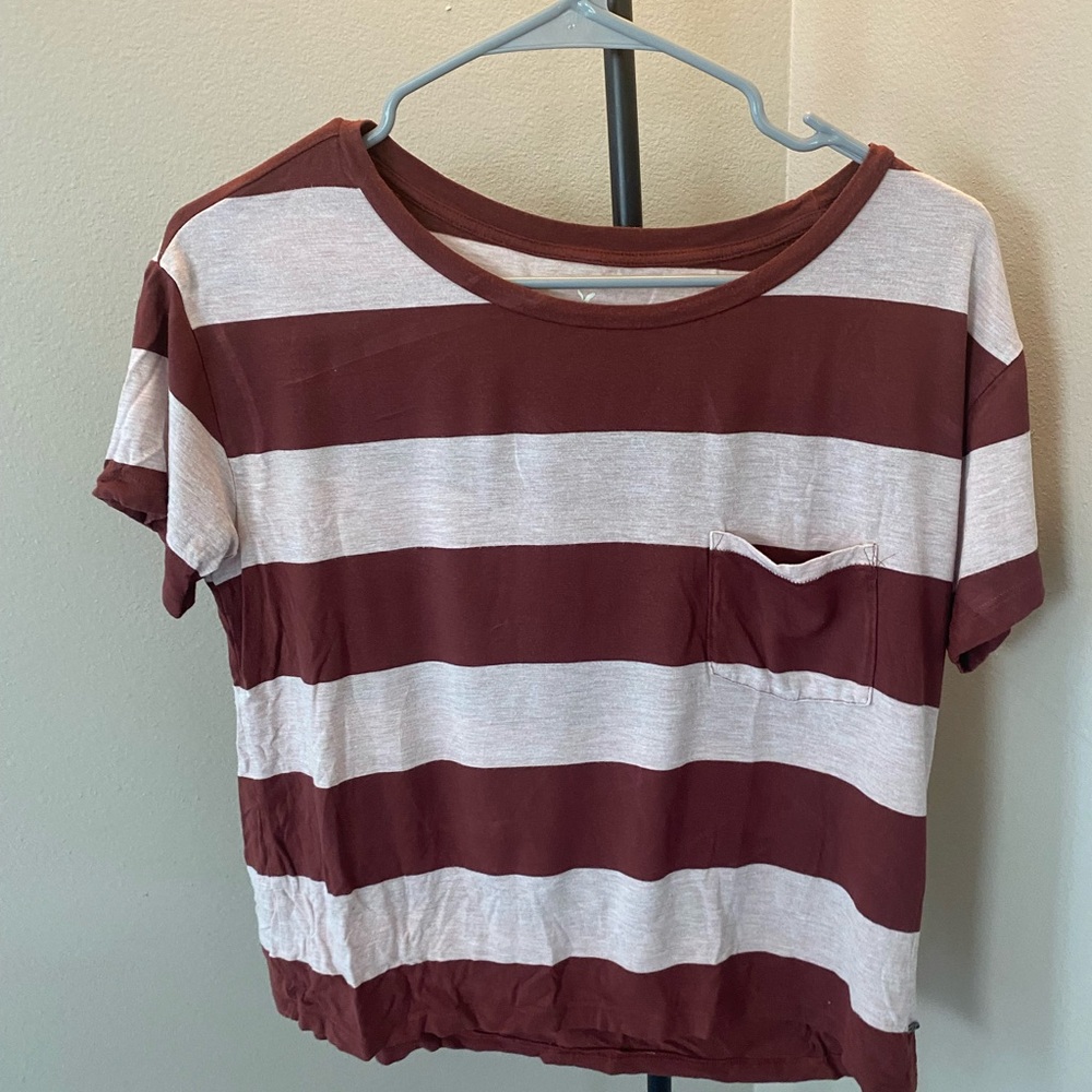 Maroon and Cream Striped Crop Top